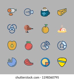 piece icon set. vector set about kiwi, pie chart, chocolate and salami icons set.