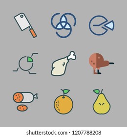 piece icon set. vector set about kiwi, meat, pear and pie chart icons set.