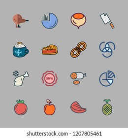piece icon set. vector set about apple, meat, pie and pie chart icons set.