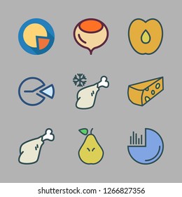 piece icon set. vector set about meat, pear, cheese and peach icons set.