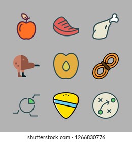 piece icon set. vector set about rope, strategy, kiwi and peach icons set.