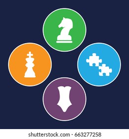 Piece icons set. set of 4 piece filled icons such as swimsuit, chess king, horse chess