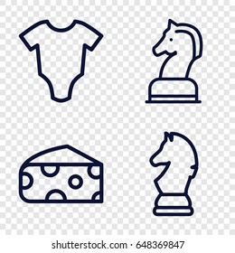 Piece icons set. set of 4 piece outline icons such as cheese, baby onesie, horse chess