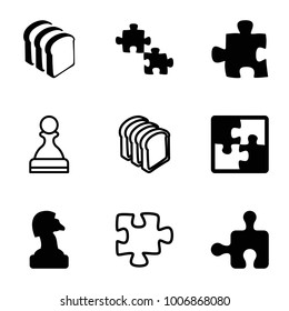 Piece icons. set of 9 editable filled and outline piece icons such as chess horse, puzzle, bread slices