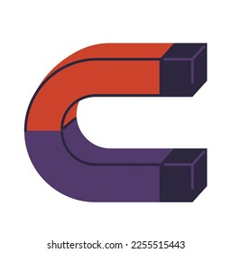 Piece of iron with properties of magnetism, isolated icon of a magnet with sides. School supplies and education, conducting and making experiments at classes and lessons. Vector in flat style