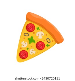 Piece of Italian pepperoni pizza on white background, top view