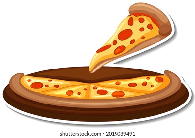 A piece of Italian pizza sticker on white background illustration