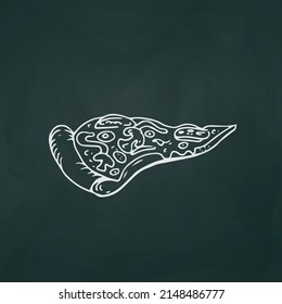 Piece of italian pizza thin white lines on textural dark background - Vector illustration