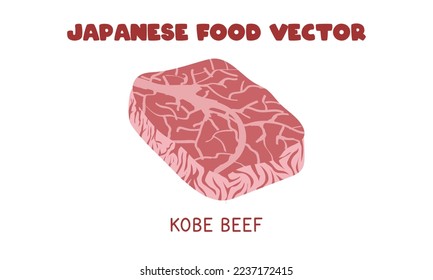 A piece of Japanese Kobe beef flat vector design illustration, clipart cartoon style. Asian food. Japanese cuisine. Japanese food