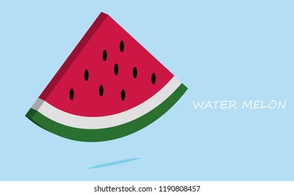 A piece of juicy watermelon, cute or kawaii flat 3D design style on light blue background.