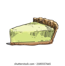 Piece Of Key Lime Pie Dessert Sweet Cake Isolated On White Background