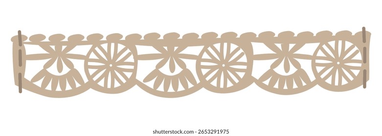 Um pedaço de fita de renda. Uma ilustração em cores plana e desenhada à mão. Para bordados e costura. Feita de fios finos. Realçado em um fundo branco. Ateliê de designer, alfaiate, loja de hobby
