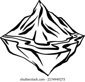 Piece of land, mountain, hand draw line vector illustration.