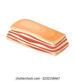 Piece of lard with a meat layer. Product vector ingredient illustration isolated on white background