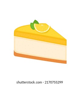 Piece of lemon cheesecake. Lemon pie isolated on white background, vector illustration