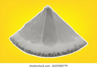 Piece of lemon. Citrus tropical fruit with halftone texture. Sour raw fresh food. Isolated lemon on yellow background for modern art collage design. Vector paper cut element.