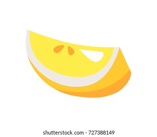 Piece of lemon vector illustration isolated on white. Citrus fruit snack, yellow lime with seed in flat design cartoon style