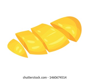 Piece of mango peeled. Vector illustration on white background.
