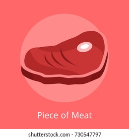Piece of meat bacon steak on bone vector illustration isolated on red. Fresh grilled meat, nutrition beef with blood, bbc grill food
