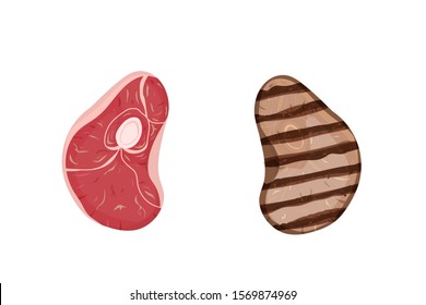 A piece of meat with a bone. Fresh and barbecue. Vector illustration.