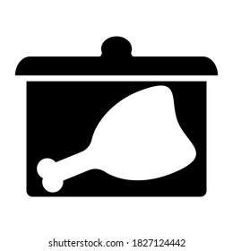 Piece of meat or chicken in a black pan on a white background, sign for design, vector illustration