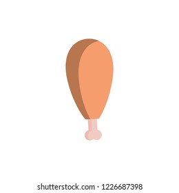 Piece of meat (chicken leg) flat illustration. Vector colorful icon on white  background.