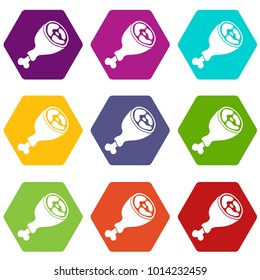 Piece of meat icon set many color hexahedron isolated on white vector illustration