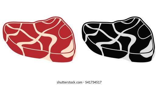 Piece of meat, piece of meat icon, steak, bacon, pork, beef, lamb. Flat design, vector.