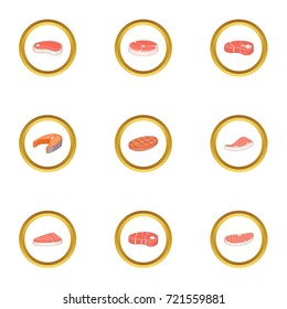 Piece of meat icons set. Cartoon style set of 9 piece of meat vector icons for web design