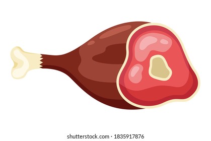 A piece of meat on bone. Beef slice delicious food. Protein source. Lean red meat, veal icon in flat style isolated on white background illustration. Useful products when breastfeeding a child