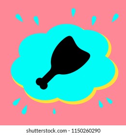 A piece of meat on a bone. Black icon in a bubble on a pink background. Vector