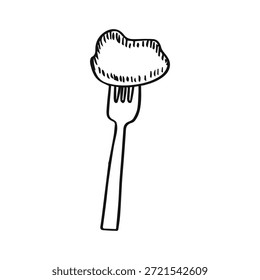 Trozo de carne en un dibujo de línea de tenedor