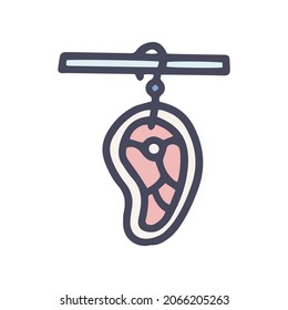 piece of meat on hook color vector doodle simple icon