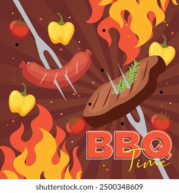 piece of meat and sausage BBQ poster Vector illustration