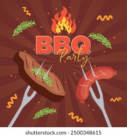 piece of meat and sausage BBQ poster Vector illustration