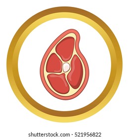Piece of meat vector icon in golden circle, cartoon style isolated on white background