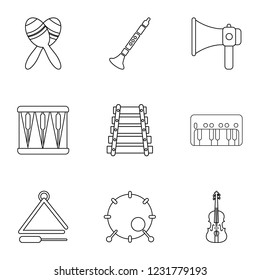 Piece of music icons set. Outline set of 9 piece of music vector icons for web isolated on white background