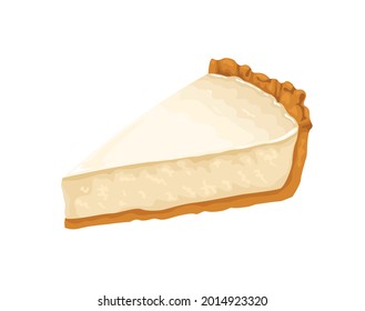 Piece of New York cheesecake Isolated on white background. Vector illustration of milk dessert in cartoon flat style.