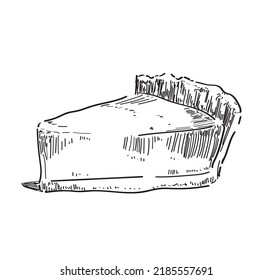 Piece Of New York Cheesecake Pie Dessert Sweet Cake Line Drawing  Isolated On White Background