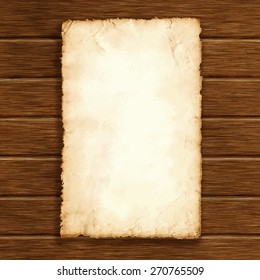 Piece Of Old Paper On Wood Texture Background. Image Trace. Vector Illustration.