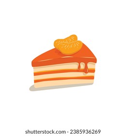 Piece orange cake dessert and delicacy isolated on white background vector illustration