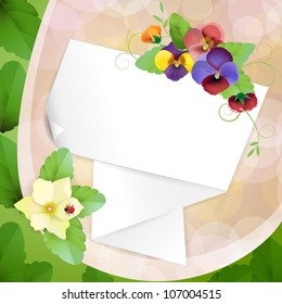 Piece of paper with colorful pansies