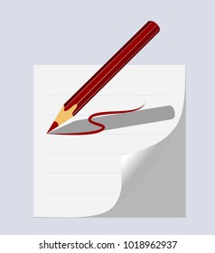 A piece of paper and a pencil. Paper for taking notes in a line, sticker, background, office work.