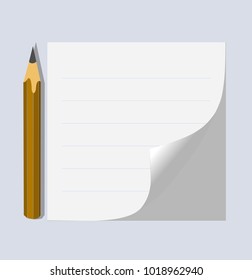 A piece of paper and a pencil. Paper for taking notes in a line, sticker, background, office work.