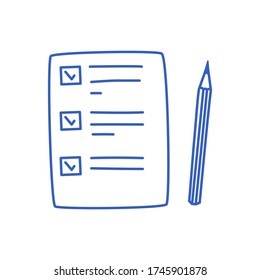 A piece of paper and pencil with a to-do list, marked items. Vector hand-drawn illustrations.