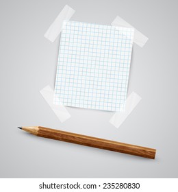 A piece of paper with a pencil, vector