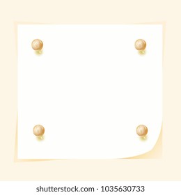 Piece of paper pinned to message board. Frame. Vector graphics