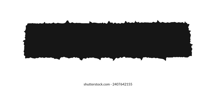 Piece of paper with rough edges. Old papyrus texture. Torn cardboard tag, label, sticker. Empty black rectangle text box template isolated on white background. Vector graphic illustration