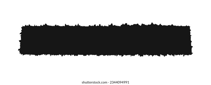 Piece of paper with rough edges. Torn cardboard tag, label, sticker shape. Empty black rectangle text box template isolated on white background. Vector graphic illustration