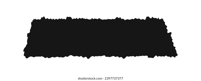 Piece of paper with torn edges. Old papyrus or map texture. Ripped cardboard tag, label, sticker. Empty black rectangle text box template isolated on white background. Vector graphic illustration